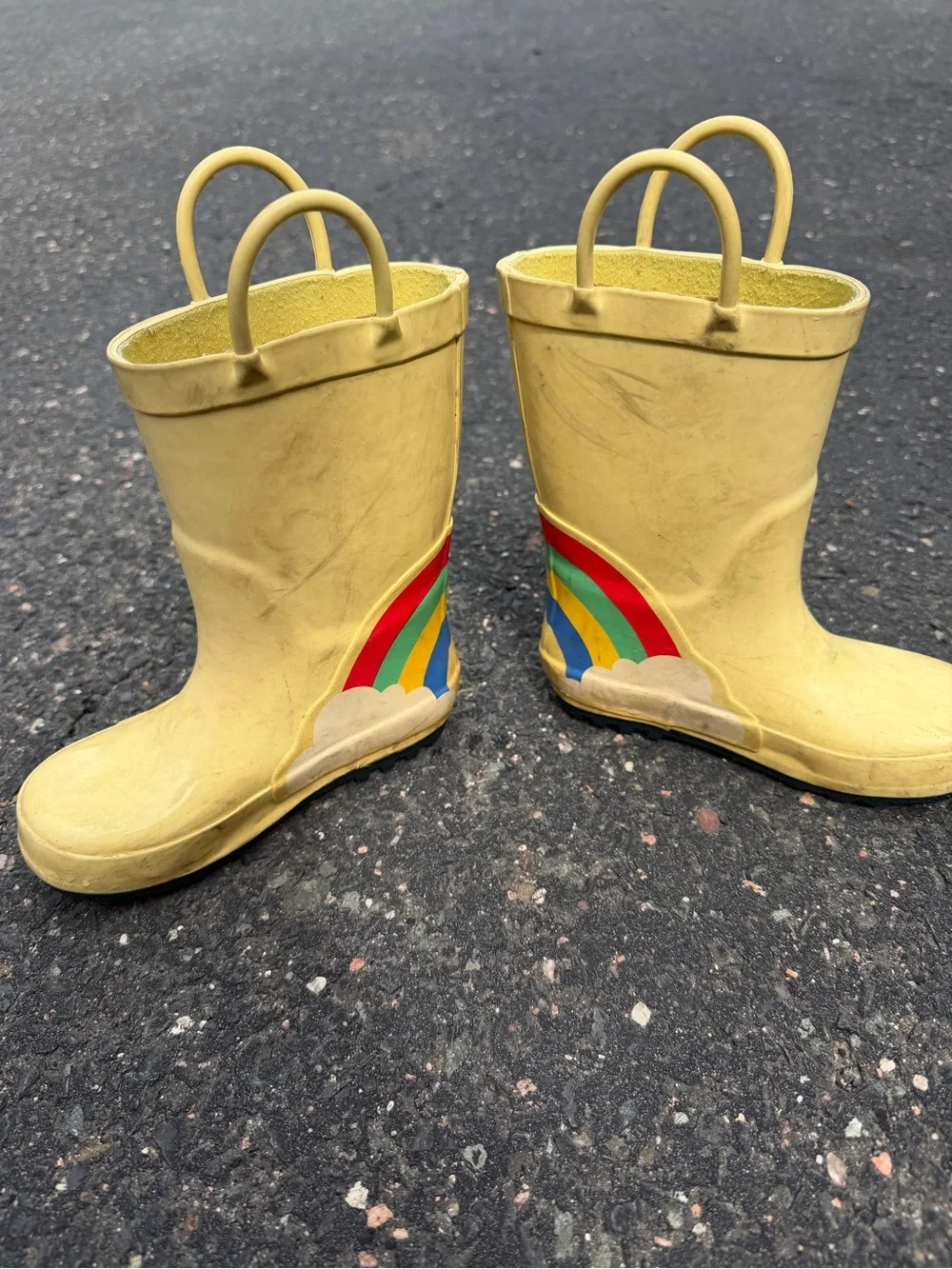 Cat & Jack Yellow Kids Rain Boots with Sun & Rainbow